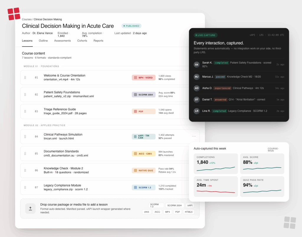 SCORM, xAPI, and AICC support: Get legacy and modern content formats in one system